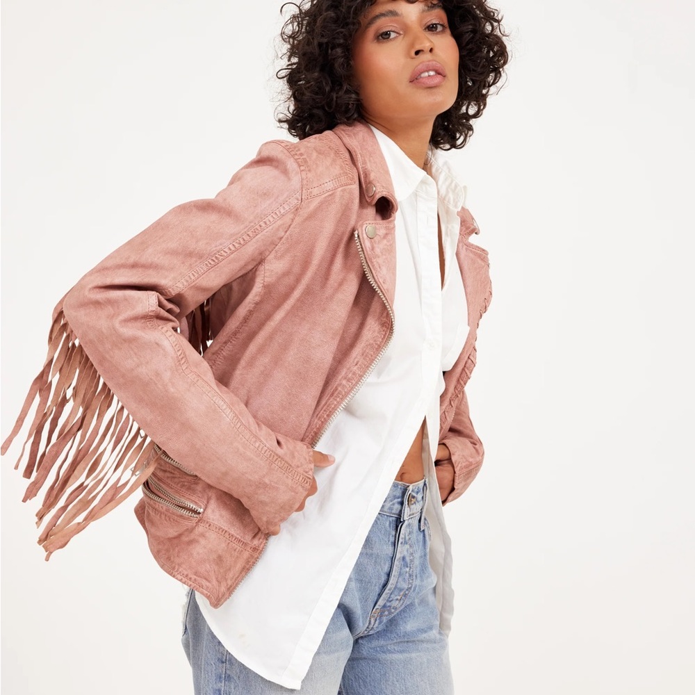 Beautifully soft Mauritius leather jacket with fringe
